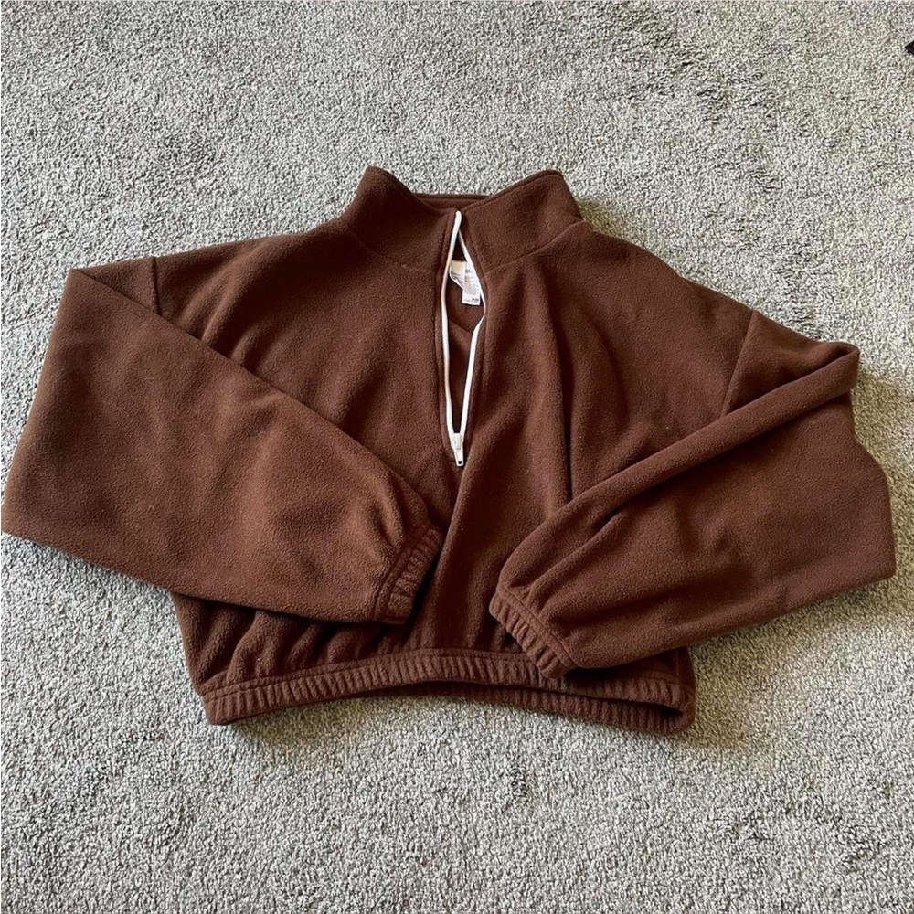 NWT Los Angeles Apparel Cropped Polar Fleece in Chocolate Brown